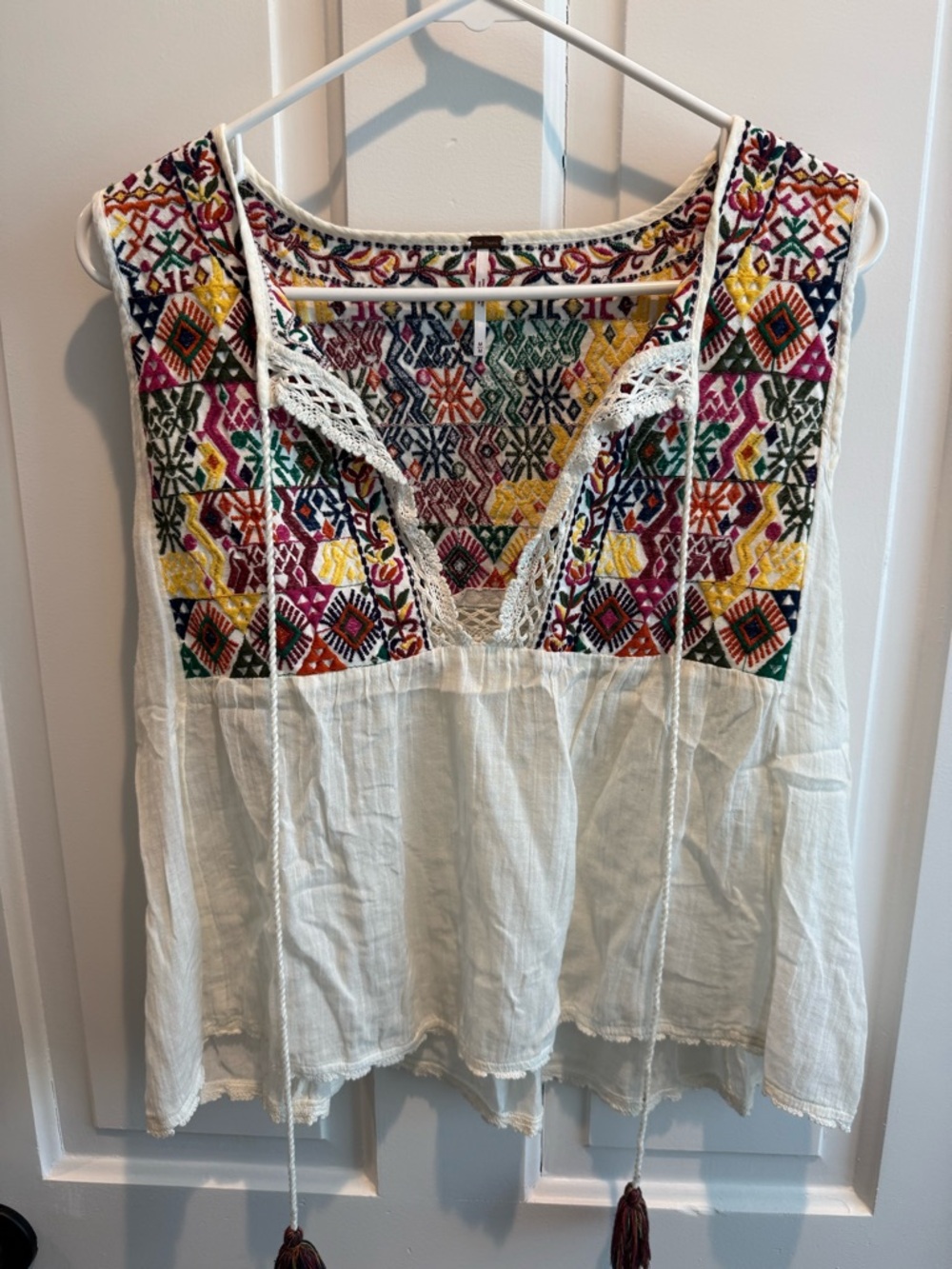 Free People Embroidered V-Neck Top